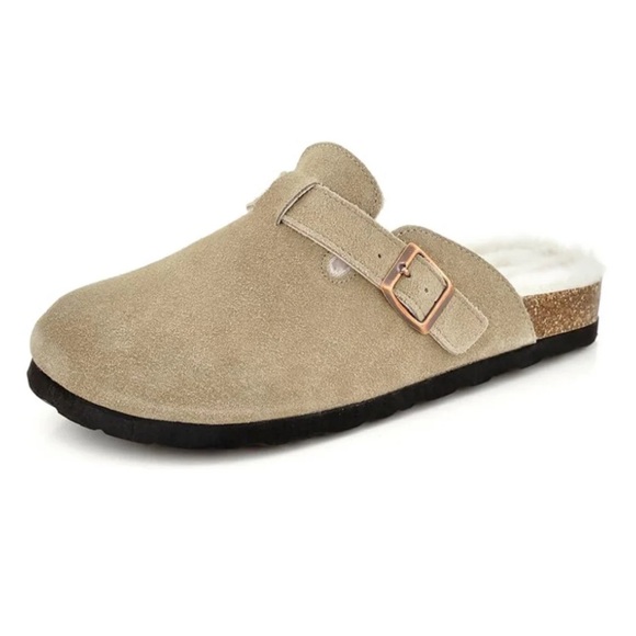 Cloggs Shoes - Tan Suede Slip-On Clogs